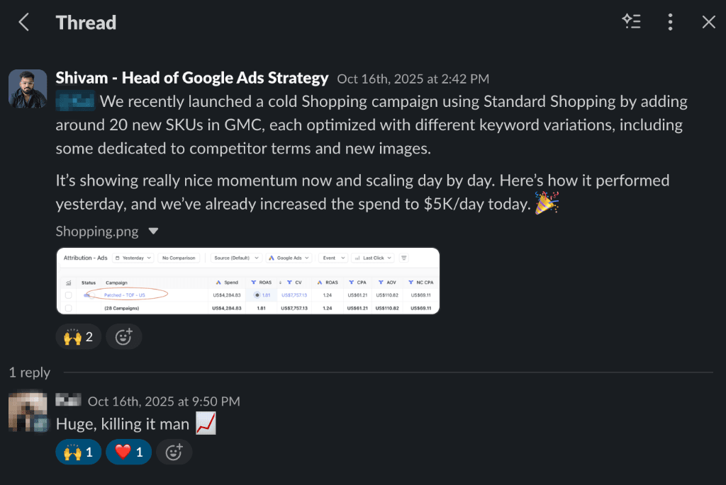 Google Ads performance screenshot used as account evidence.