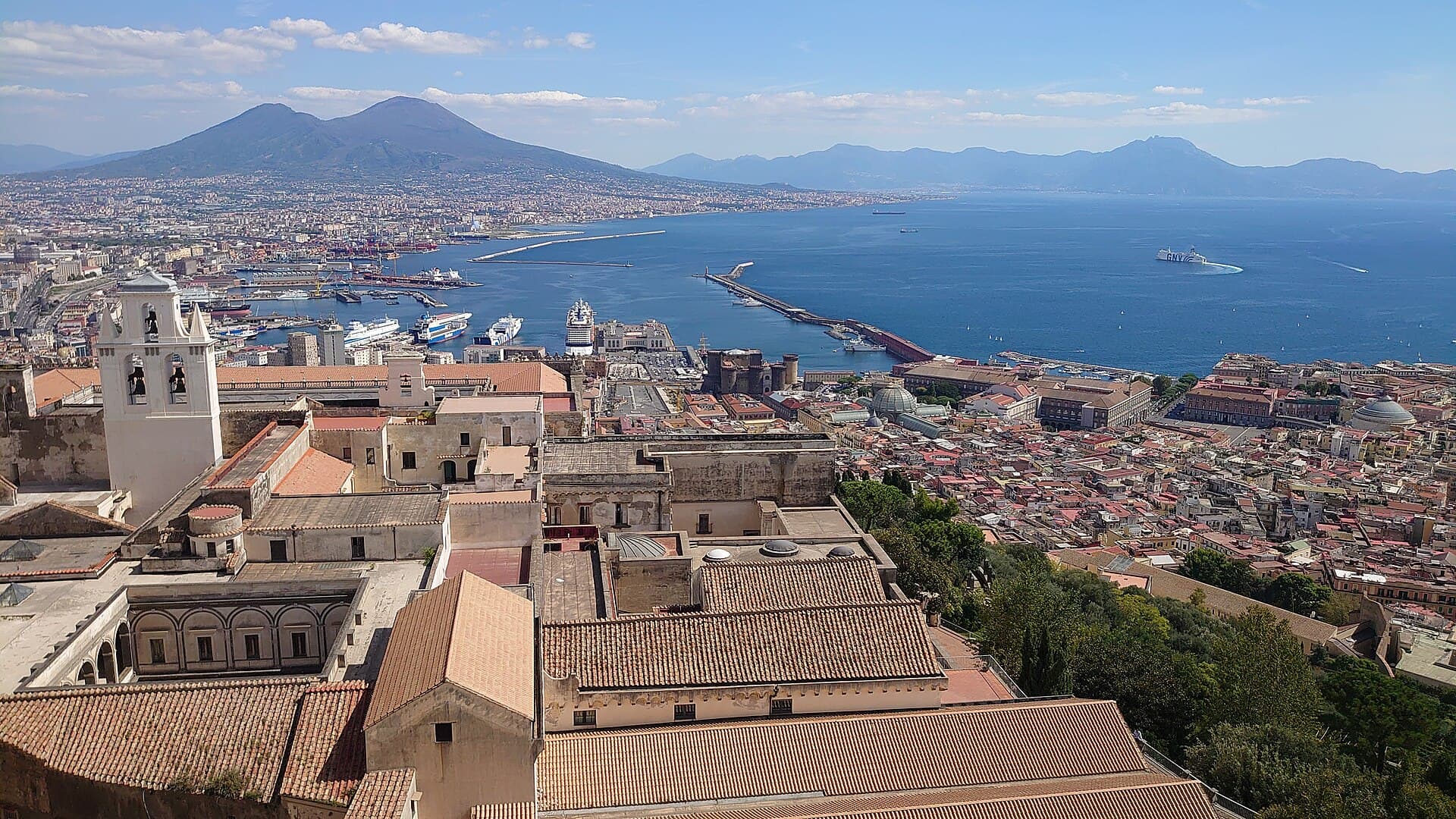 Naples city view in Italy.